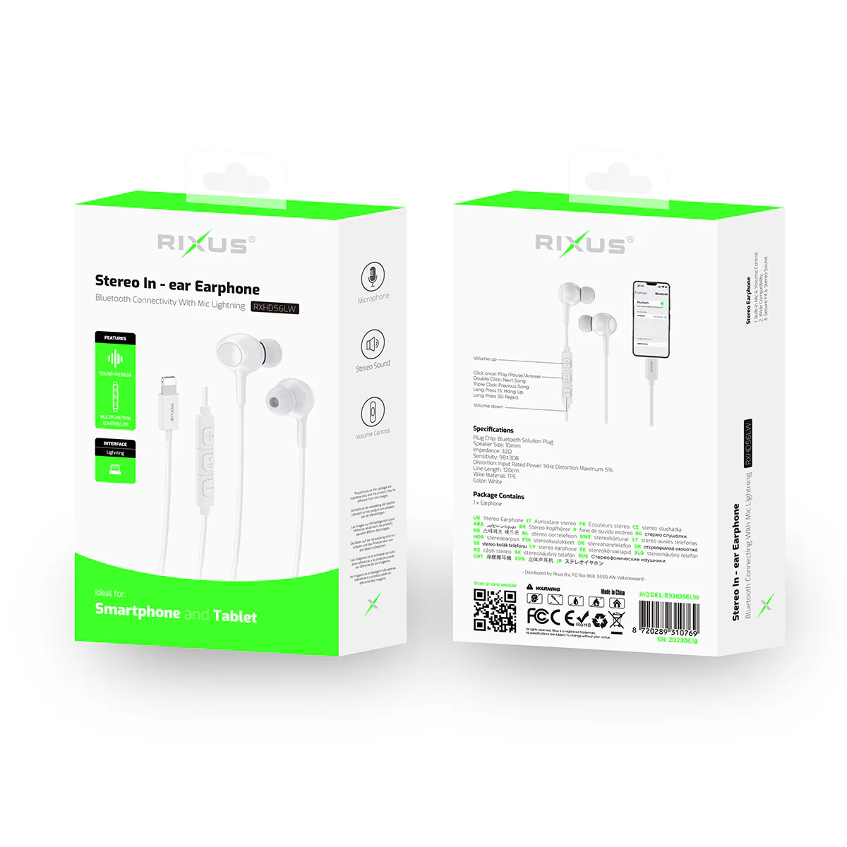 Hörlurar för iPhone med mikrofon vit Lightning-kontakt trådbundna öronsnäckor