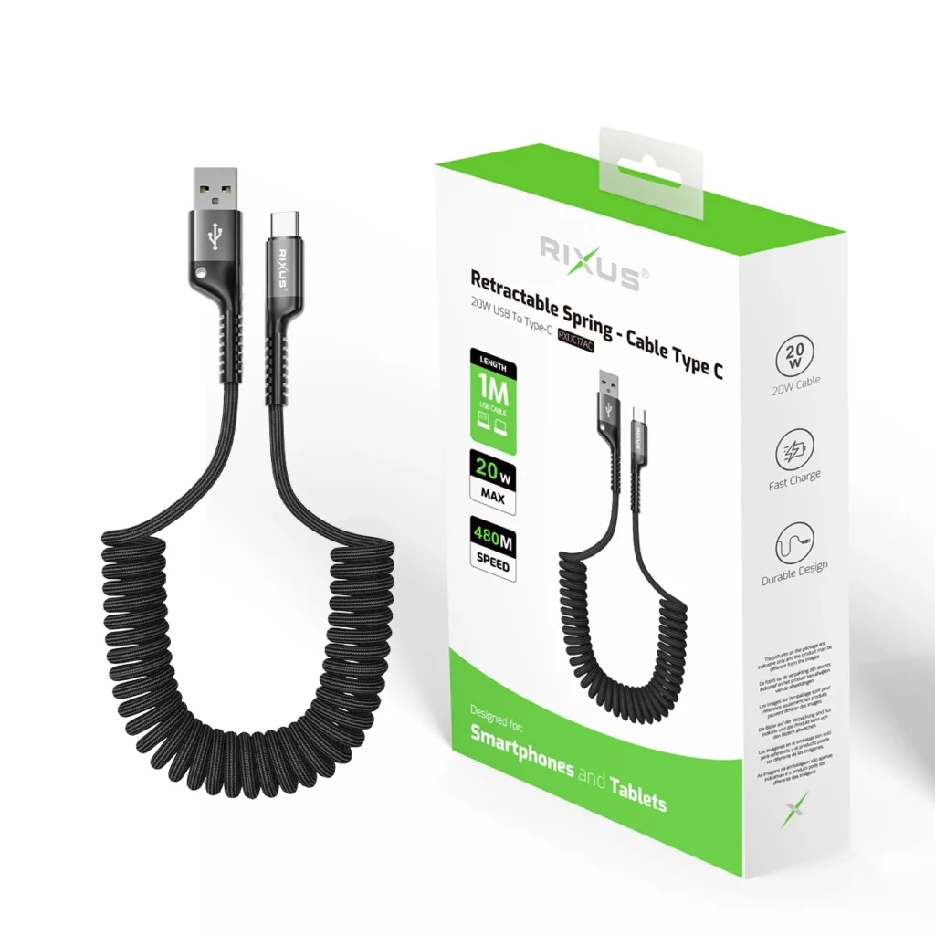 Utdragbar fjäderkabel USB-A till Lightning-kontakt